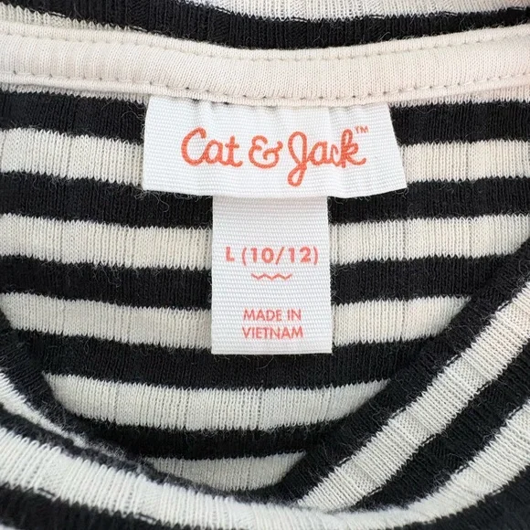 Cat & Jack Black and White Striped Short Sleeve Top - Picture 4 of 5